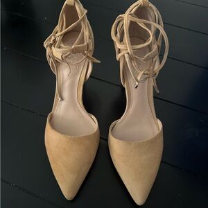 Vince Camuto Tan Lace-Up Suede Heels